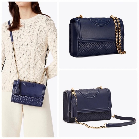TORY BURCH Fleming Convertible Leather Shoulder BagColor: Blue